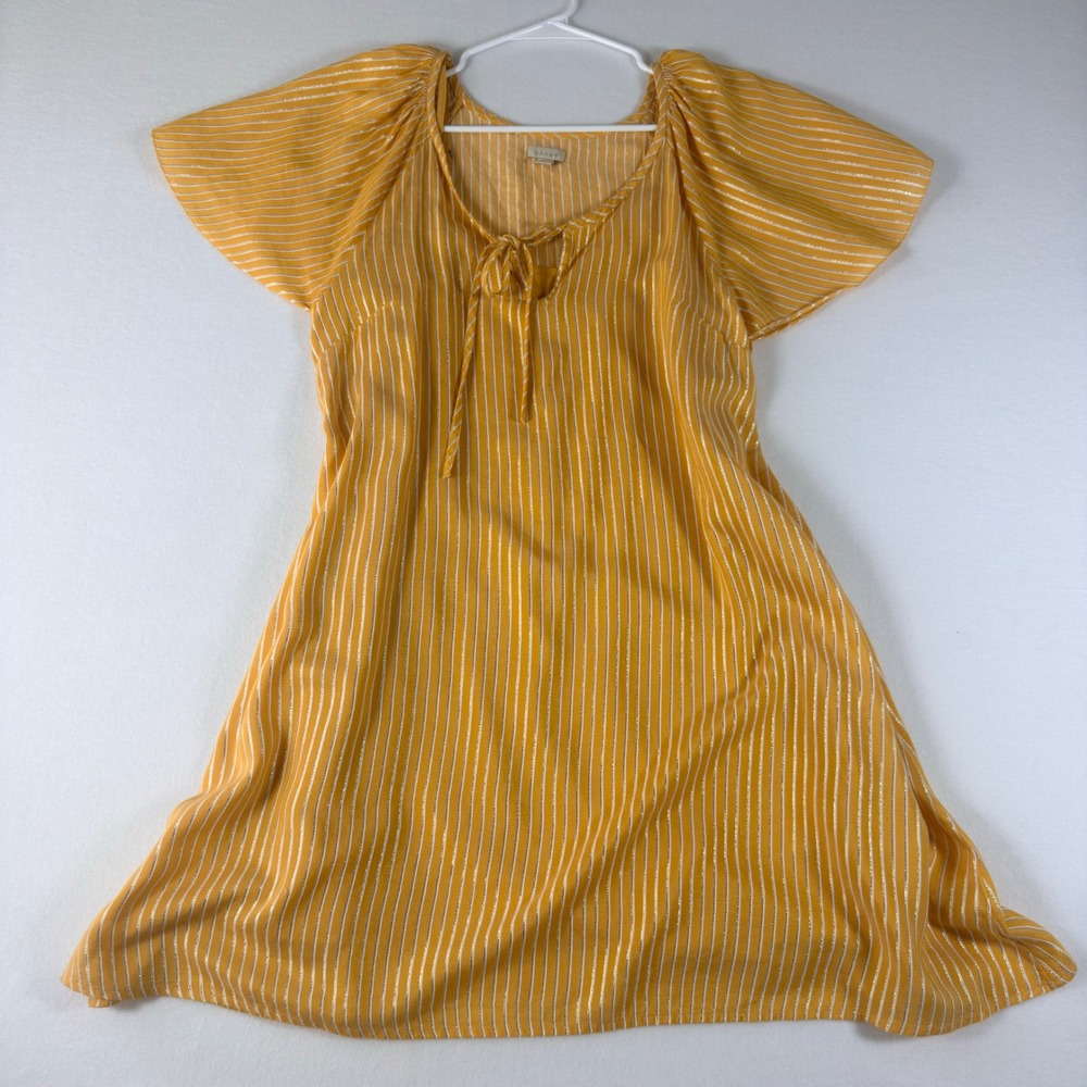 Hinge Yellow Striped Metallic Flutter Sleeve Mini Dress - Picture 11 of 11